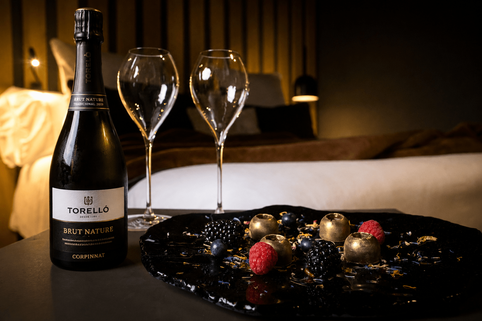 Cava y selección de chocolates